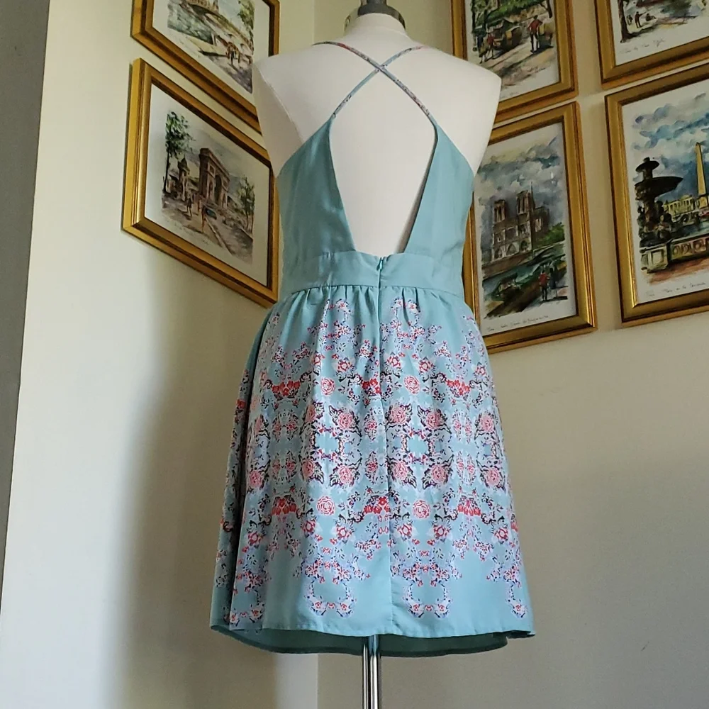 Robin's Egg Blue Floral Strappy Backless Sun Dress - Picture 5 of 14